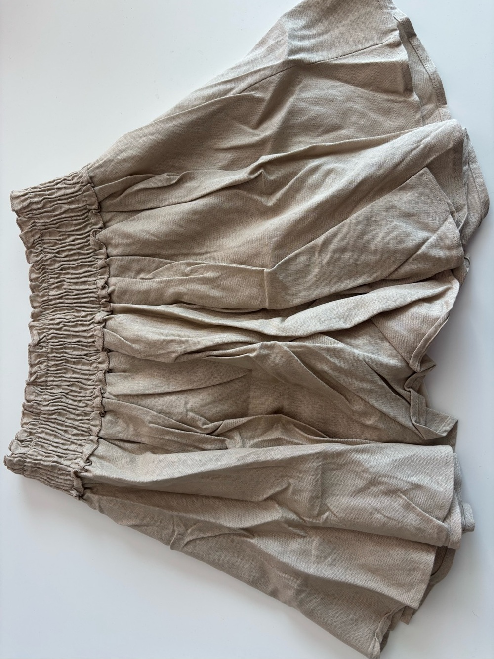 white birch Soft Tan linen Smocked Waist Skort